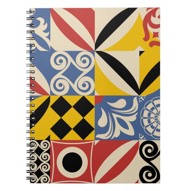 Cuaderno Formas geométricas retro: azulejos azules azules. (Frente)