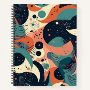 Cuaderno Formas orgánicas abstractas Azul marino Coral Verd