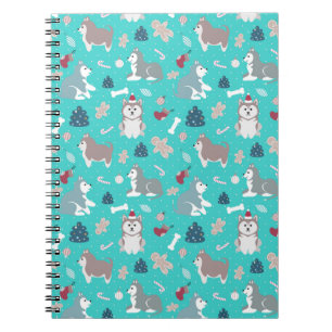 Cuaderno fornido del perro del navidad azul claro