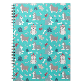 Cuaderno fornido del perro del navidad azul claro