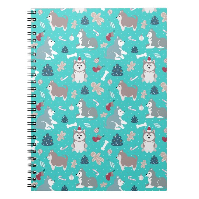 Cuaderno fornido del perro del navidad azul claro (Frente)