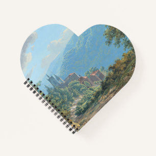 Cuaderno Fortaleza en paisaje montañoso al amanecer