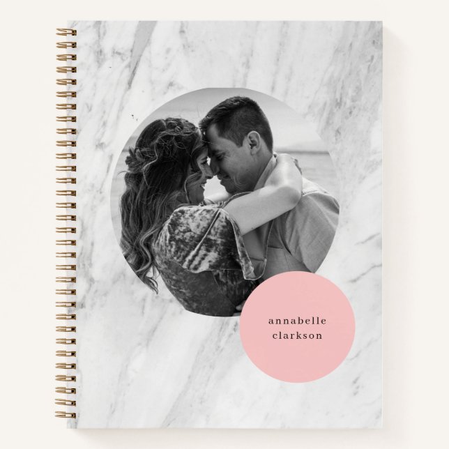 Cuaderno Foto circular Mármol blanco Minimalista blanco sim (Anverso)