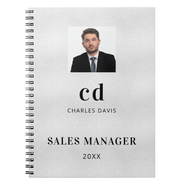Cuaderno Foto comercial con iniciales de nombre plateado (Frente)