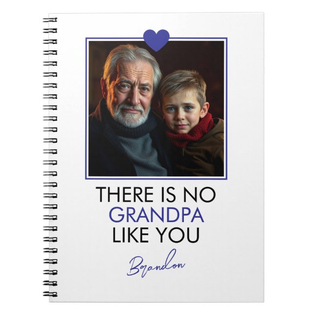 Cuaderno Foto de abuelo de nieto de corazón azul simple (Frente)