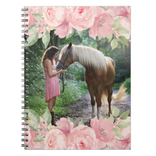 Cuaderno Foto de caballo Mascota floral rosa de Rubor