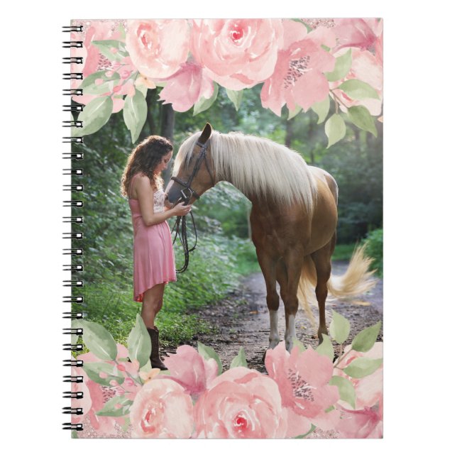 Cuaderno Foto de caballo Mascota floral rosa de Rubor (Frente)