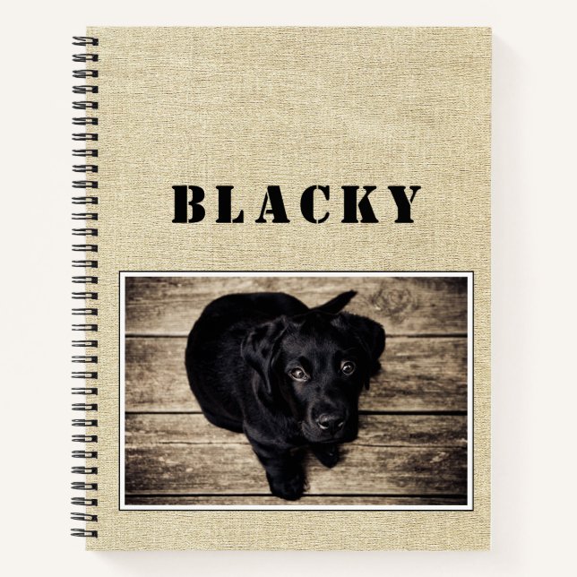 Cuaderno Foto de cachorro de perro rústico con nombre (Anverso)