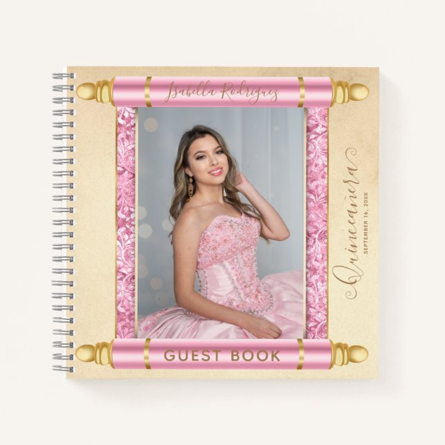 Cuaderno Foto de desplazamiento rosa Presupuesto de invitad (Anverso)