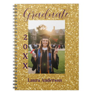 Cuaderno Foto de graduación con brillo dorado agregar nombr