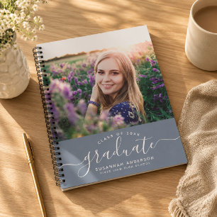 Cuaderno Foto de graduación personalizada moderna en azul p