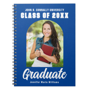 Cuaderno Foto de Graduado Azul Recuerdo de Graduación Moder