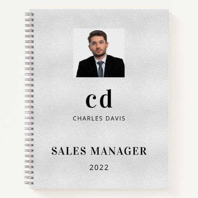 Cuaderno Foto de iniciales de nombre en plata para negocios (Anverso)