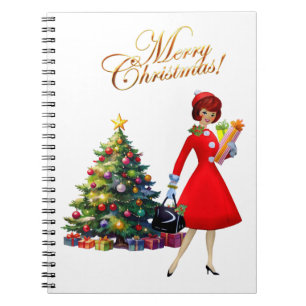 Cuaderno Foto de Navidad de la dama vintage de 1950