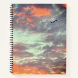 Cuaderno Foto de pájaro volando nubes rosadas cielo