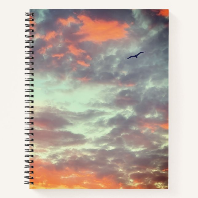 Cuaderno Foto de pájaro volando nubes rosadas cielo (Anverso)