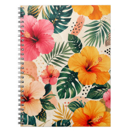 Cuaderno Foto de patrón floral de hibisco tropical vibrante