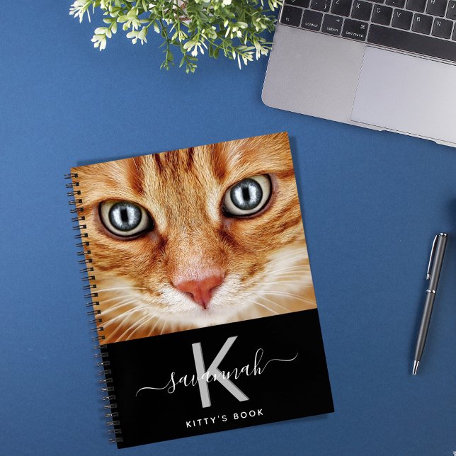 Cuaderno Foto de personalizado de gato monograma blanco neg (Subido por el creador)