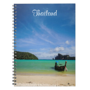 Cuaderno Foto de playa de viajes de Tailandia con barco pes