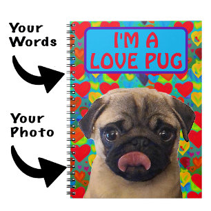Cuaderno Foto de Pug Perro Corazones de Amor de San Valentí