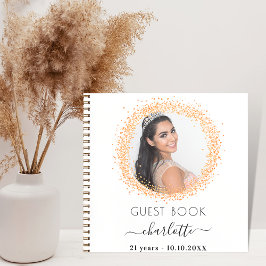 Cuaderno Foto de purpurina de oro blanco de cumpleaños de l