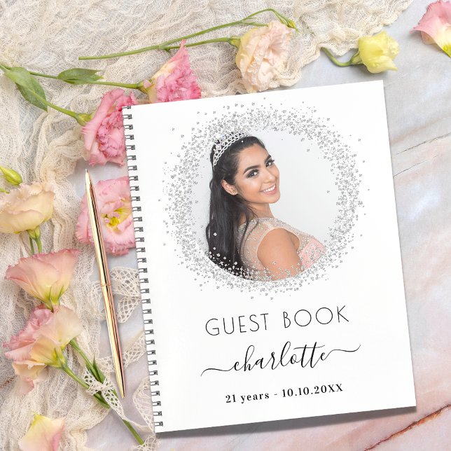 Cuaderno Foto de purpurina de plata blanca de cumpleaños de (Subido por el creador)