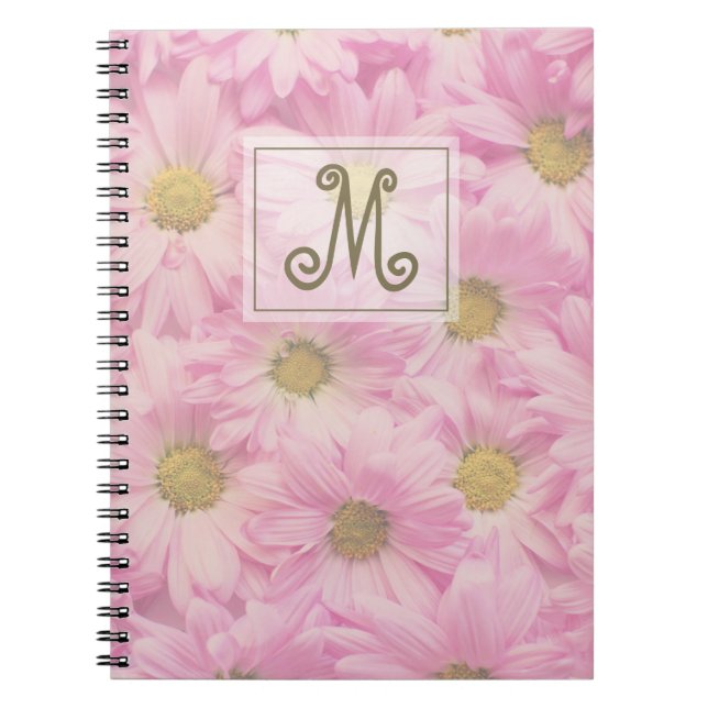 Cuaderno Foto de Rubor Pink Monogram Daisies (Frente)