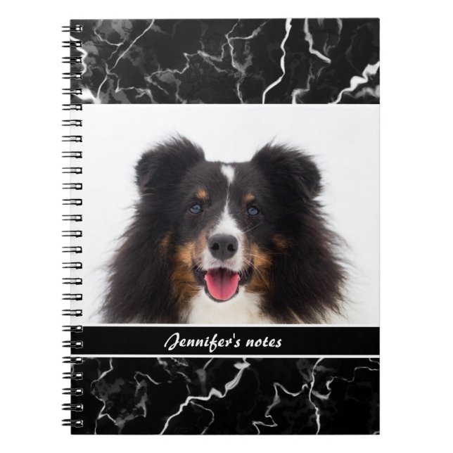 Cuaderno Foto De Su Mascota En Faux Black Marble & Text (Frente)