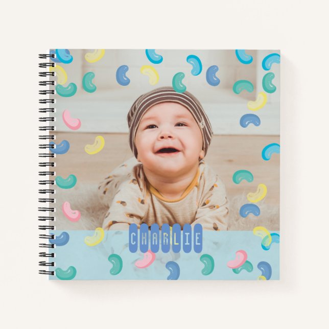 Cuaderno Foto del bebé personalizado Jelly Bean Blue (Anverso)