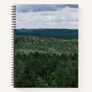 Cuaderno Foto del paisaje natural del bosque nórdico verde