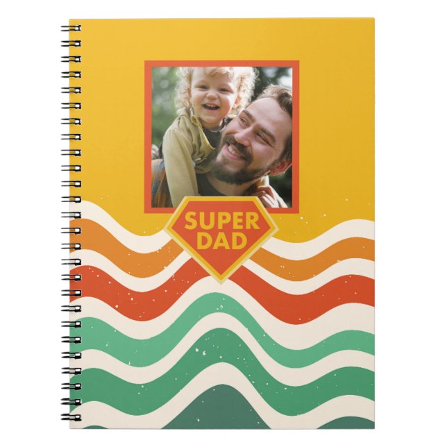 Cuaderno Foto del personalizado de Super Dad con ondas retr (Frente)