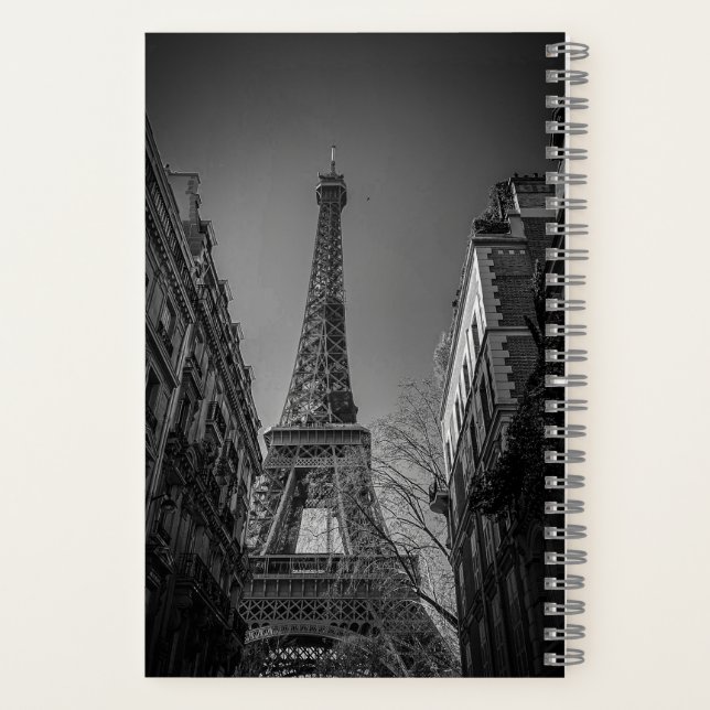 Cuaderno foto en blanco y negro de la torre eiffel (Reverso)