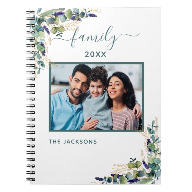 Cuaderno Foto familiar eucalipto nombre blanco verde (Frente)