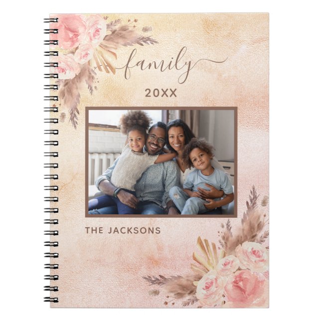 Cuaderno Foto familiar pampas hierba rosa floros rosados de (Frente)