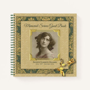Cuaderno FOTO Memorial Service Gold Damask Rosa Guest Book