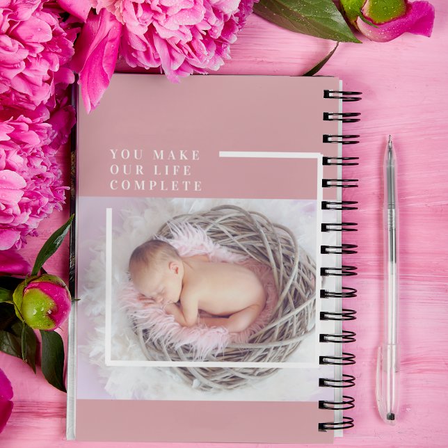 Cuaderno Foto moderna de bebé | Rosa y blanco | Cita (Subido por el creador)