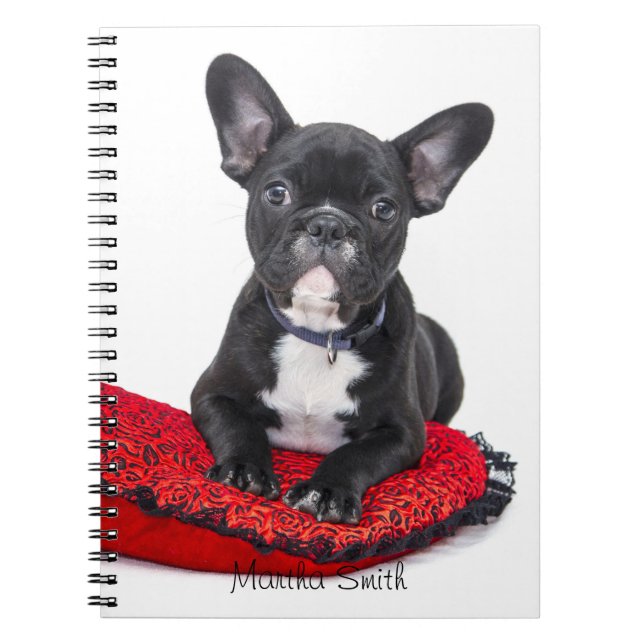 Cuaderno Foto negra //del bulldog francés personalizado (Frente)