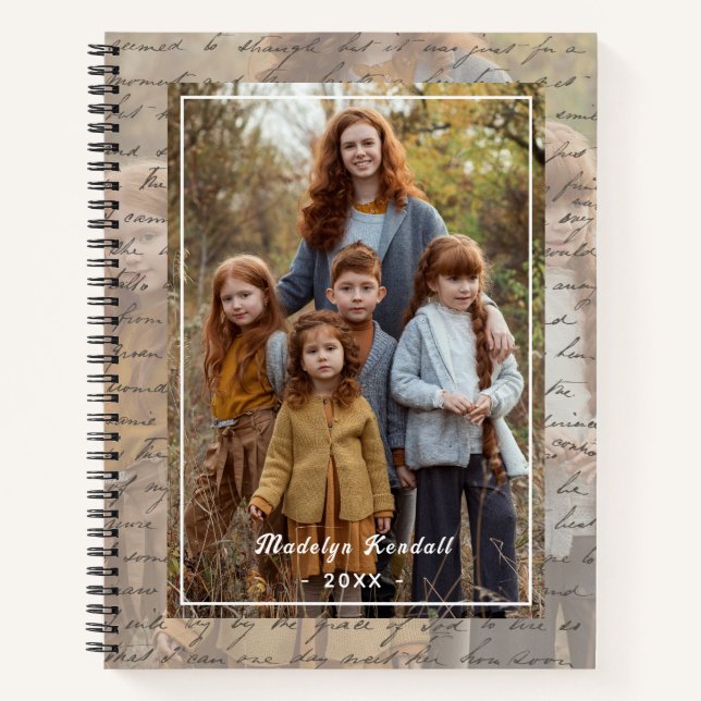 Cuaderno Foto personalizada con letra manuscrita antigua (Anverso)