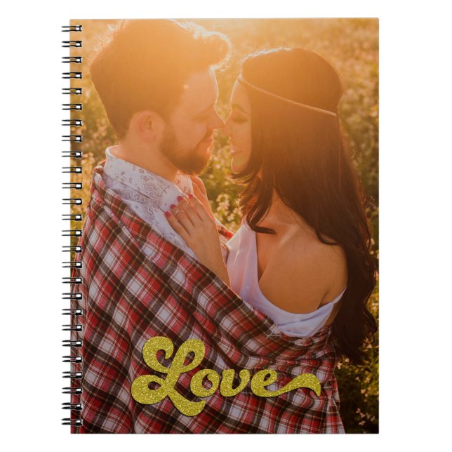 Cuaderno Foto personalizada con superposición de amor dorad (Frente)
