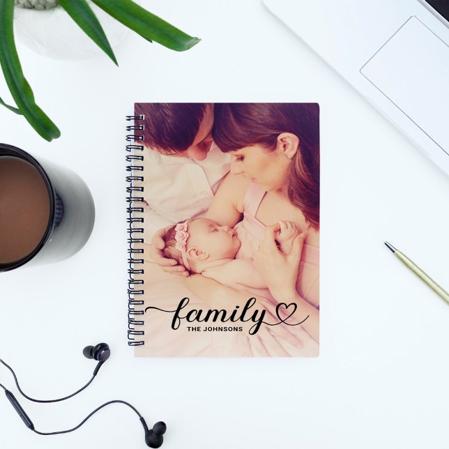 Cuaderno Foto personalizada de amor familiar con letra negr (Subido por el creador)