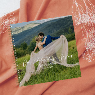 Cuaderno Foto personalizada de boda, elegante guión dorado