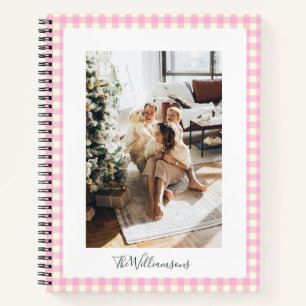 Cuaderno Foto personalizada de la familia Pink Gingham Plai