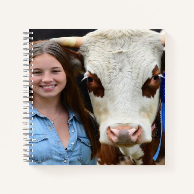 Cuaderno Foto personalizada de vaca de exposición ganadera (Anverso)