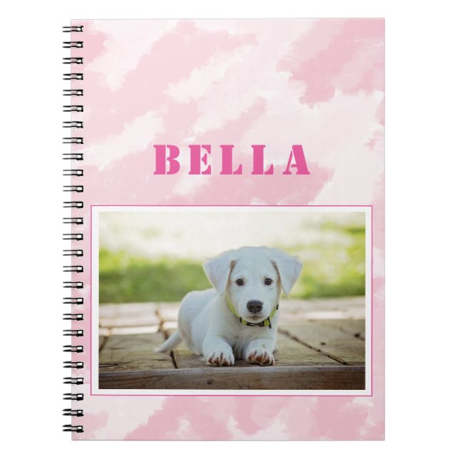 Cuaderno Foto y nombre de perro rosado (Frente)