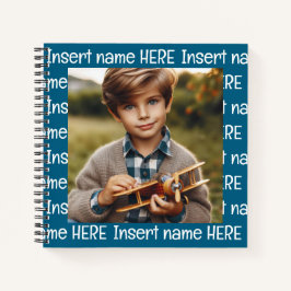 Cuaderno Foto y título personalizados azul océano para toda