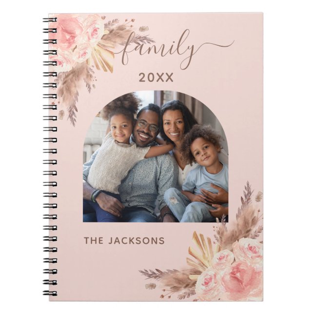 Cuaderno Fotografía de familia floral rosa de pampas (Frente)