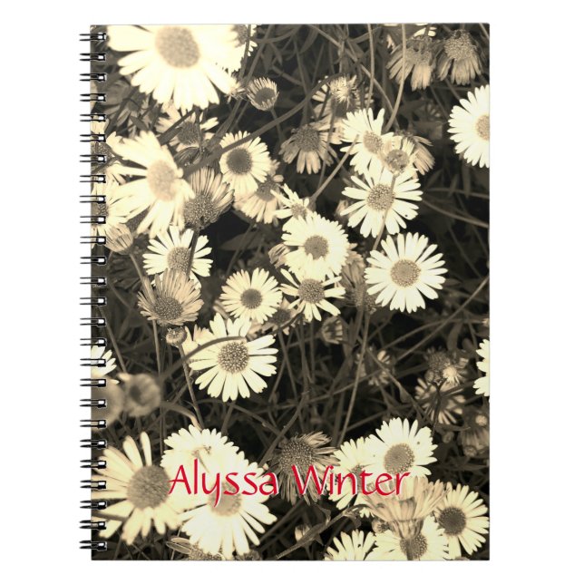 Cuaderno Fotografía de margarita en blanco y negro (Frente)