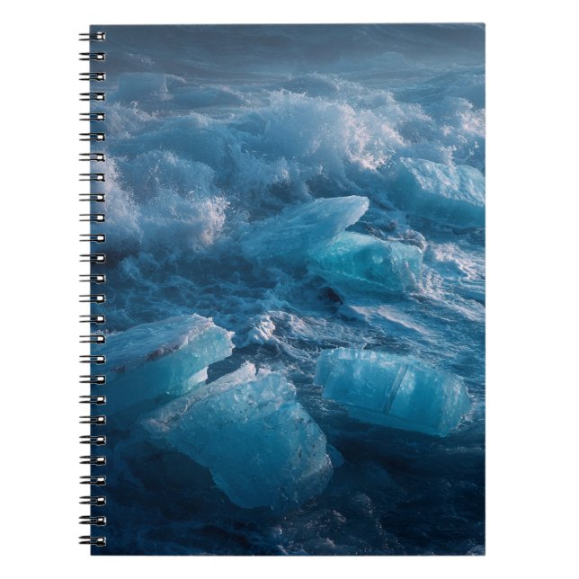 Cuaderno Fotografía de Ola de Hielo Azul Glacial (Frente)