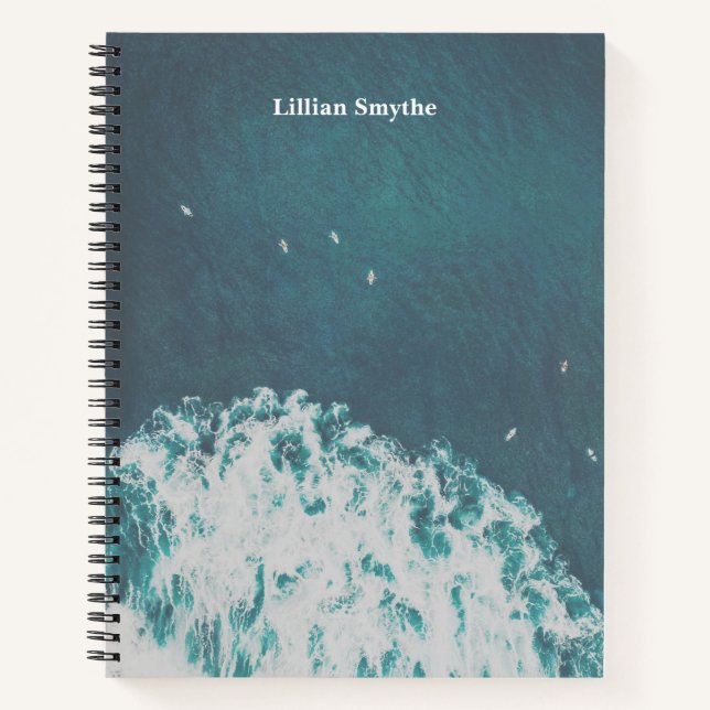 Cuaderno Fotografía de playa aérea con ondas azules persona (Anverso)