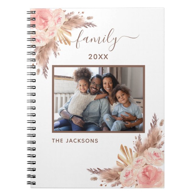 Cuaderno Fotografía familiar pampas pasto rosa floral blanc (Frente)